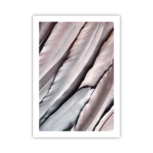 Affiche - Poster - Gros plan de plumes délicates et pastel - 50x70cm - En argent rose - Décoration murale moderne pour le salon et la chambre ARTTOR
