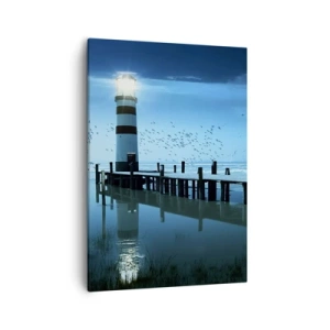 Impression sur toile - Image sur toile - Le phare de la jetée illuminé la nuit - 50x70cm - Et tu n'as pas peur du noir - Décoration murale moderne pour le salon et la chambre ARTTOR