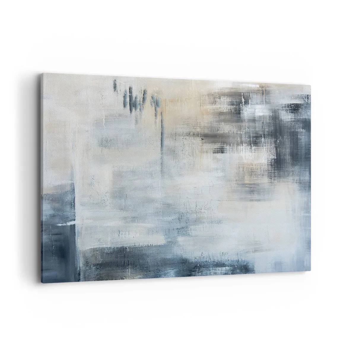 Impression sur toile - Image sur toile - Composition abstraite dans les tons de bleu et de gris - 100x70cm - Derrière le rideau bleu - Décoration murale moderne pour le salon et la chambre ARTTOR