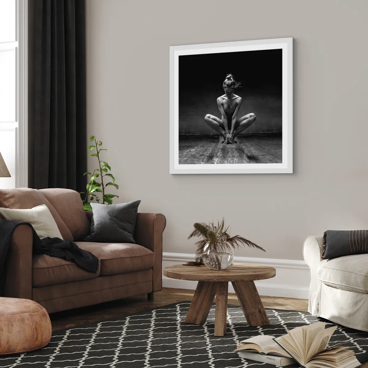Affiche dans un cadre blanc - Poster - Concentration de l'énergie de la danse - 40x40 cm