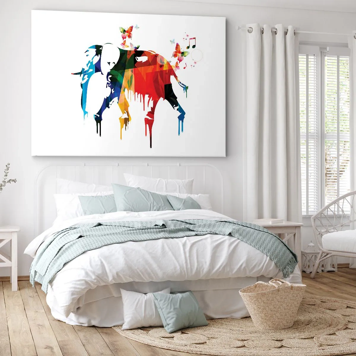 Impression sur toile - Image sur toile - Éléphant coloré avec des papillons dans un style géométrique moderne - 100x70cm - Tout le monde peut danser - Décoration murale moderne pour le salon et la chambre ARTTOR