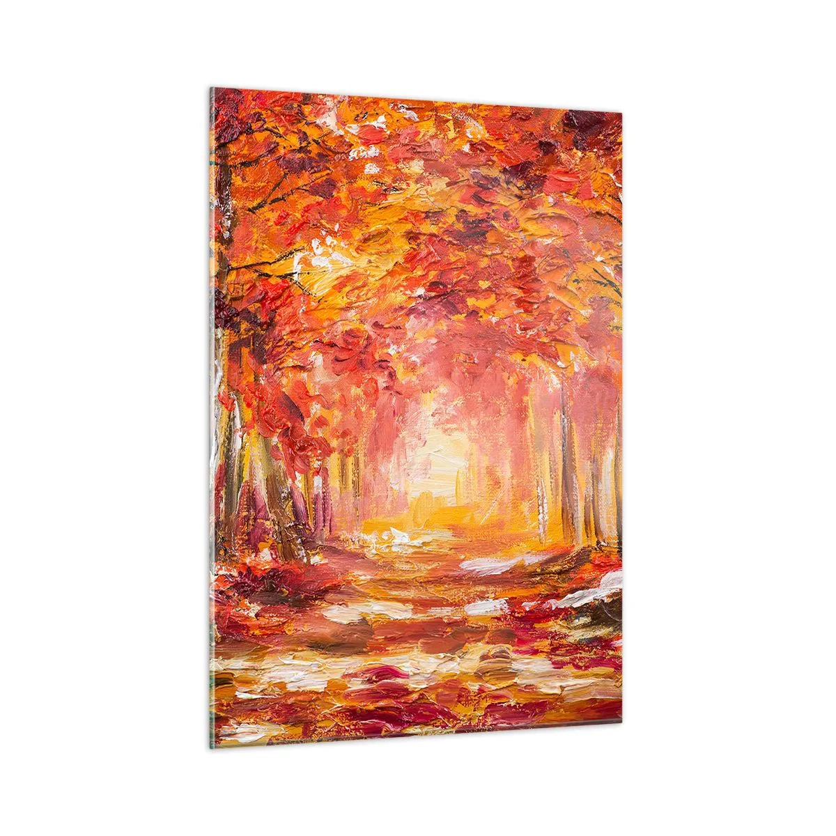 Impression sur verre - Image sur verre - Paysage d'automne avec des arbres aux couleurs chaudes - 50x70cm - Forêt de cuivre - Décoration murale moderne pour le salon et la chambre ARTTOR