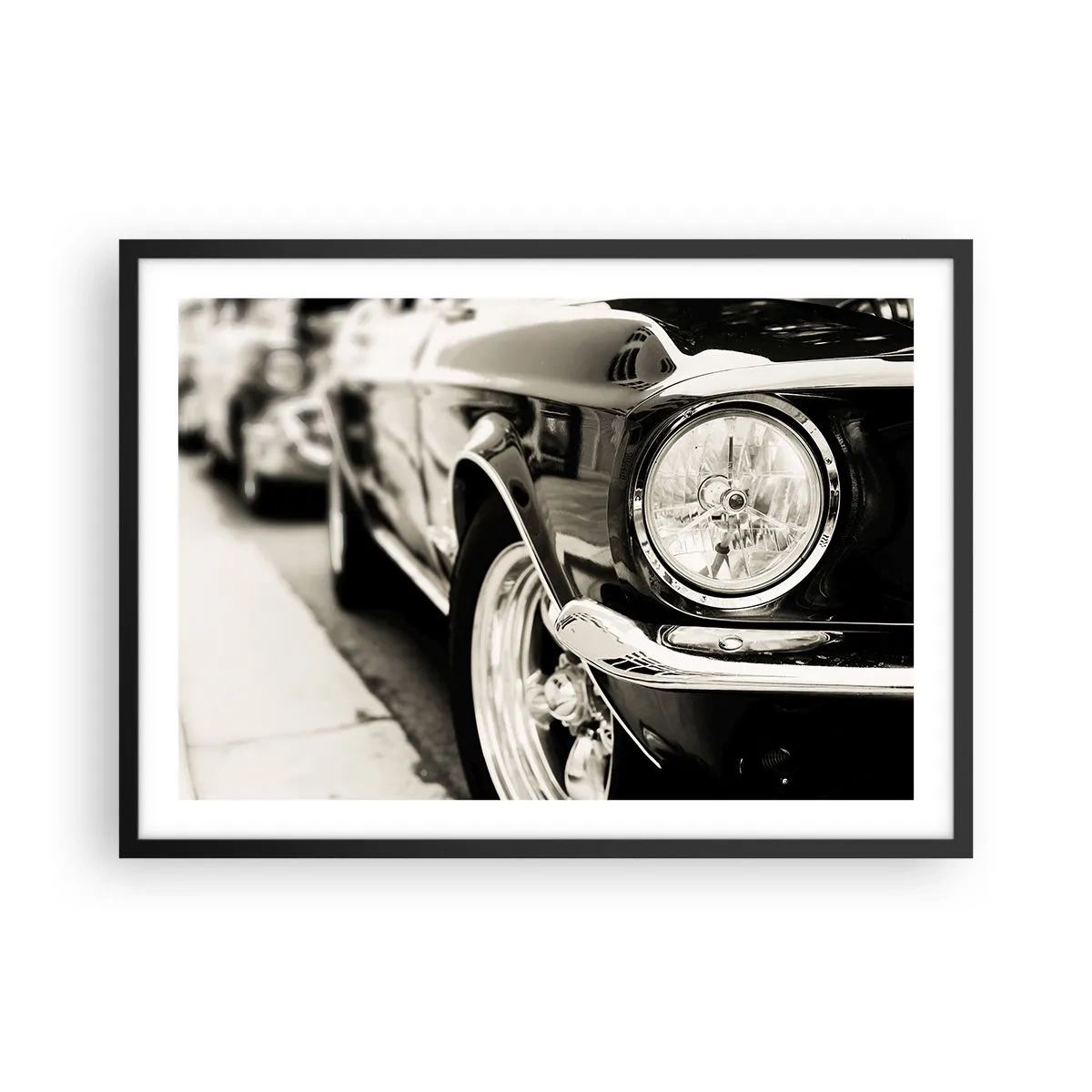 Affiche dans un cadre noir - Poster - Une voiture classique emblématique en noir et blanc élégant - 70x50cm - Brillance permanente - Décoration murale moderne pour le salon et la chambre ARTTOR
