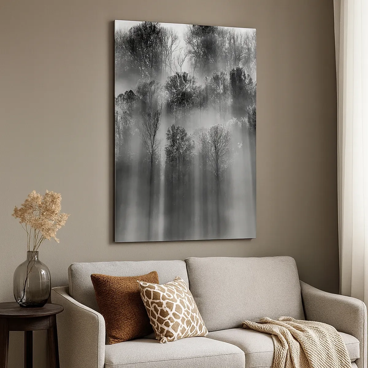 Impression sur toile - Image sur toile - Forêt noire et blanche dans la lumière du matin - 50x70cm - Dans les flots de lumière - Décoration murale moderne pour le salon et la chambre ARTTOR