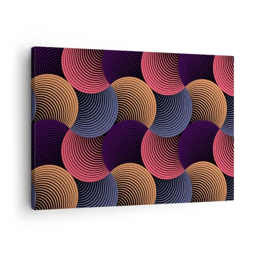 Impression sur toile - Image sur toile - Cercles géométriques dans des tons de rose, violet et or - 70x50cm - Dans un rythme circulaire - Décoration murale moderne pour le salon et la chambre ARTTOR