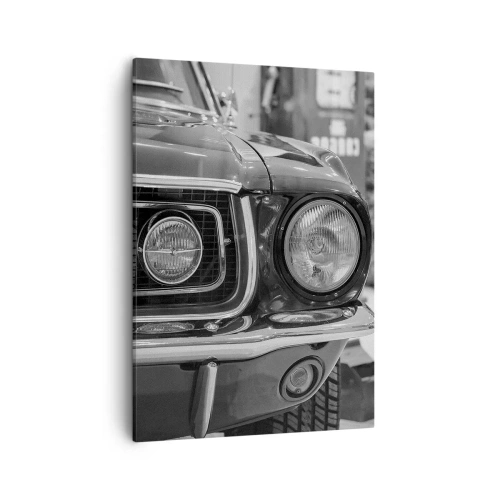 Impression sur toile - Image sur toile - Capot de voiture classique noir et blanc - 50x70cm - Conduire dur - Décoration murale moderne pour le salon et la chambre ARTTOR