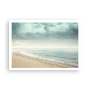 Affiche - Poster - Une silhouette solitaire sur une plage déserte au bord d'une mer calme - 100x70cm - à la recherche de la paix - Décoration murale moderne pour le salon et la chambre ARTTOR