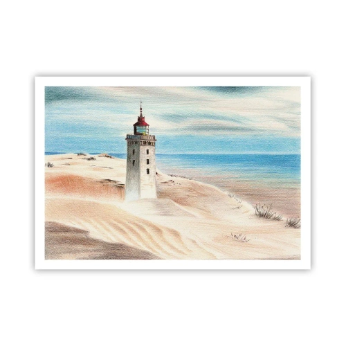 Affiche - Poster - Un phare entouré de dunes de sable et d'un ciel bleu - 100x70cm - Toujours regarder la mer - Décoration murale moderne pour le salon et la chambre ARTTOR