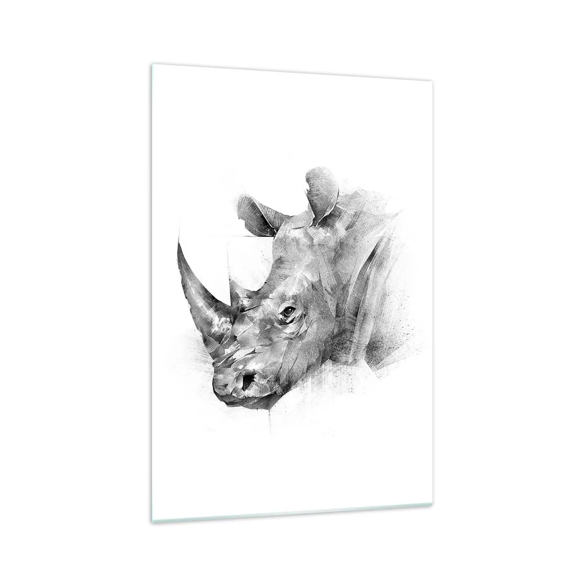 Impression sur verre - Image sur verre - Portrait artistique d'un rhinocéros en noir et blanc - 70x100cm - Potrait africain - Décoration murale moderne pour le salon et la chambre ARTTOR