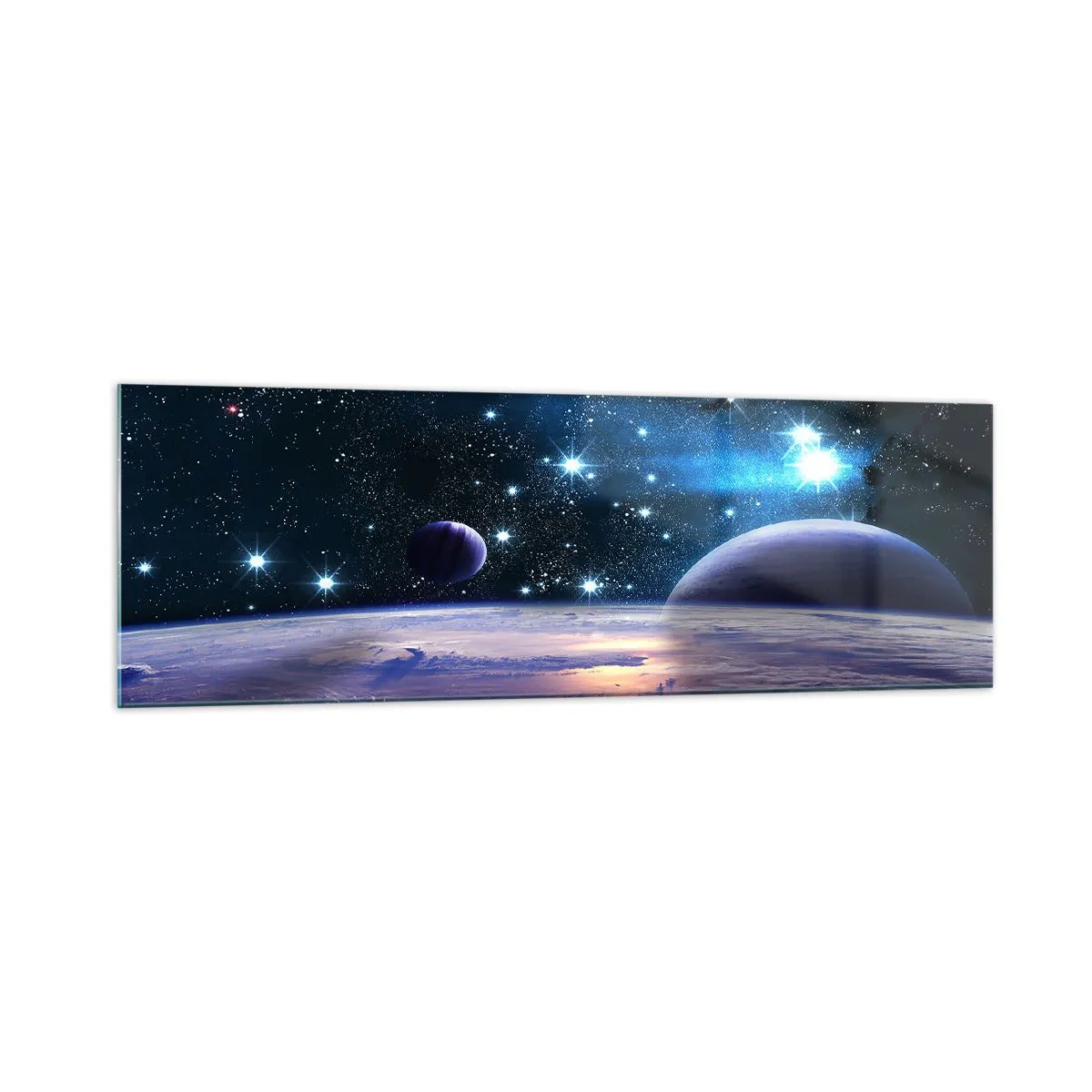 Impression sur verre - Image sur verre - Une vue de l'espace avec des planètes et des étoiles - 160x50cm - Toujours seul? - Décoration murale moderne pour le salon et la chambre ARTTOR