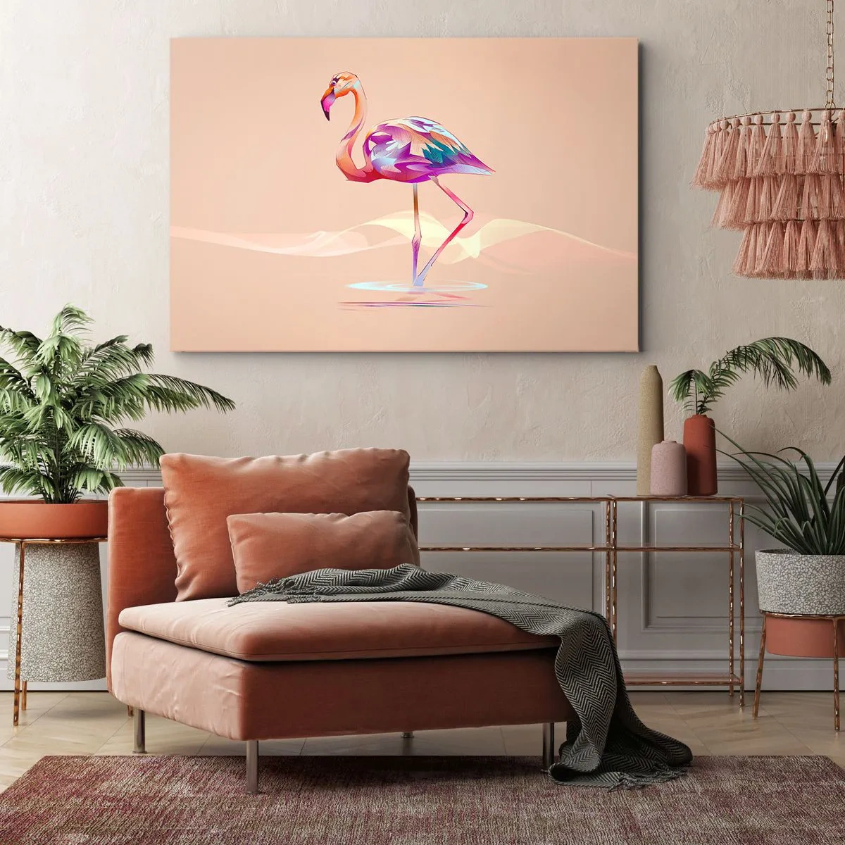 Impression sur toile - Image sur toile - Un flamant rose abstrait aux couleurs claires et pastel. - 120x80cm - L'oiseau des bonnes émotions - Décoration murale moderne pour le salon et la chambre ARTTOR
