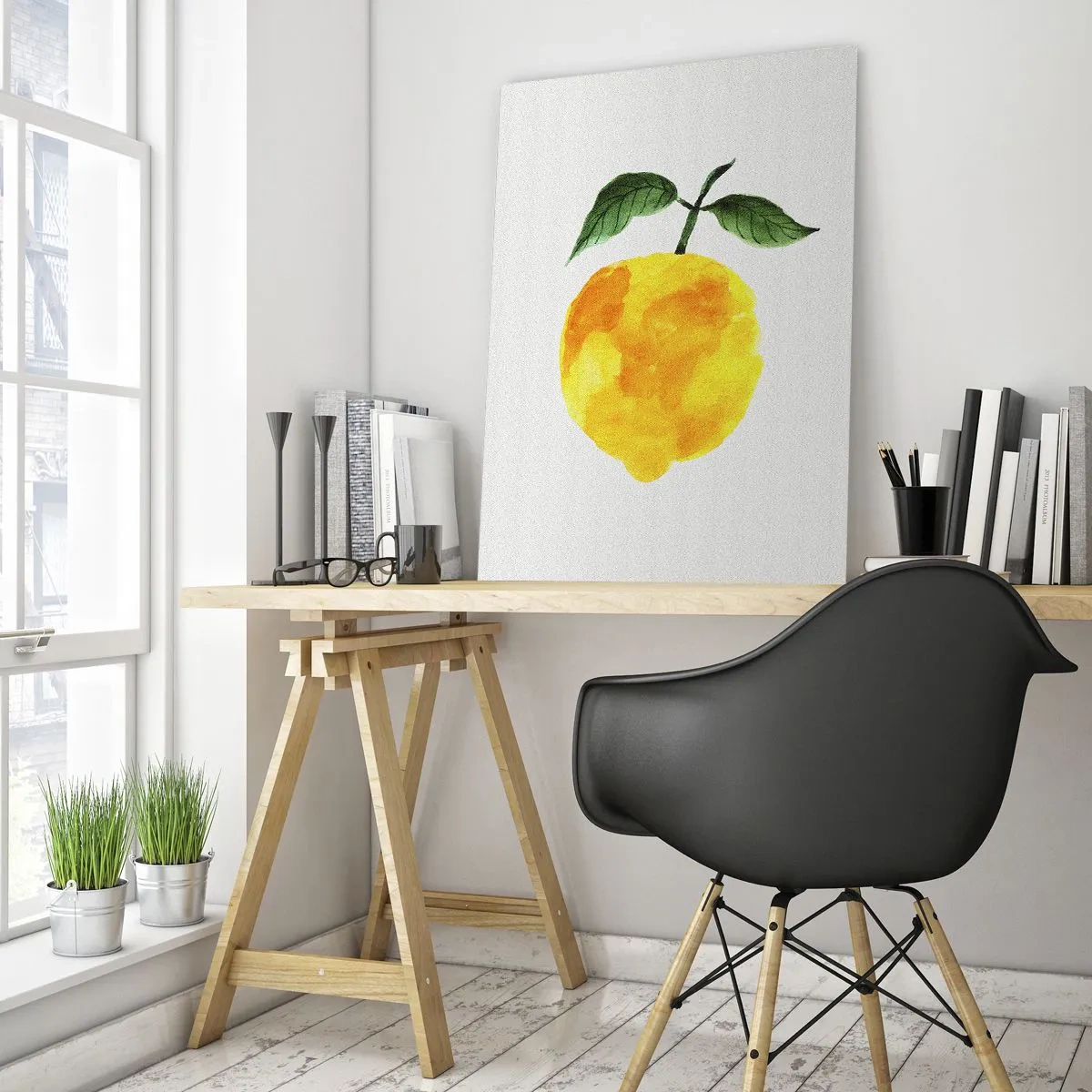 Impression sur verre - Image sur verre - Citron aquarelle avec des feuilles vertes sur fond clair - 70x100cm - Comment reconnaitre le goût du soleil - Décoration murale moderne pour le salon et la chambre ARTTOR