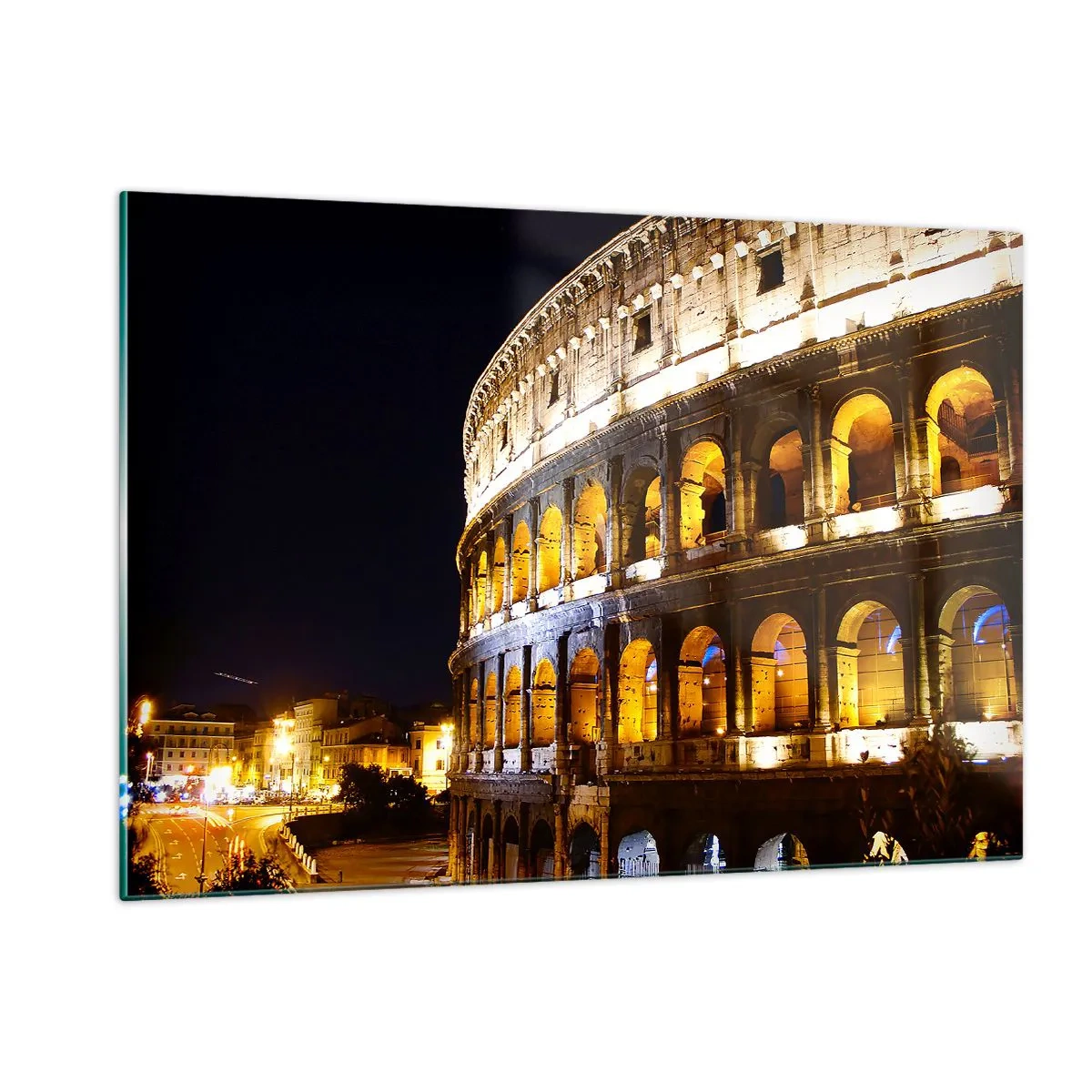 Impression sur verre - Image sur verre - Le Colisée la nuit avec ses arches illuminées - 120x80cm - Il est temps de commencer les Jeux - Décoration murale moderne pour le salon et la chambre ARTTOR