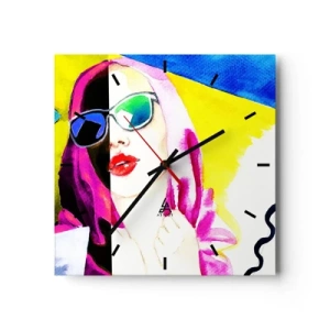 Horloge murale - Pendule murale - Portrait coloré d'une femme portant des lunettes de soleil - 30x30cm - je ne suis pas blanche et je ne suis pas noire - Décoration murale moderne pour le salon et la chambre ARTTOR