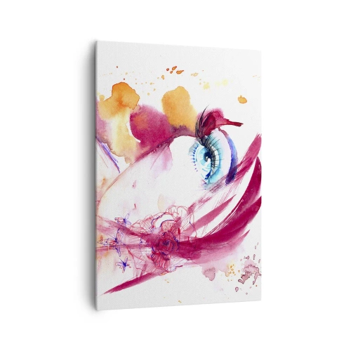 Impression sur toile - Image sur toile - Un visage abstrait avec des yeux expressifs et des accents rouges. - 70x100cm - Le monde prospère dans la proximité - Décoration murale moderne pour le salon et la chambre ARTTOR