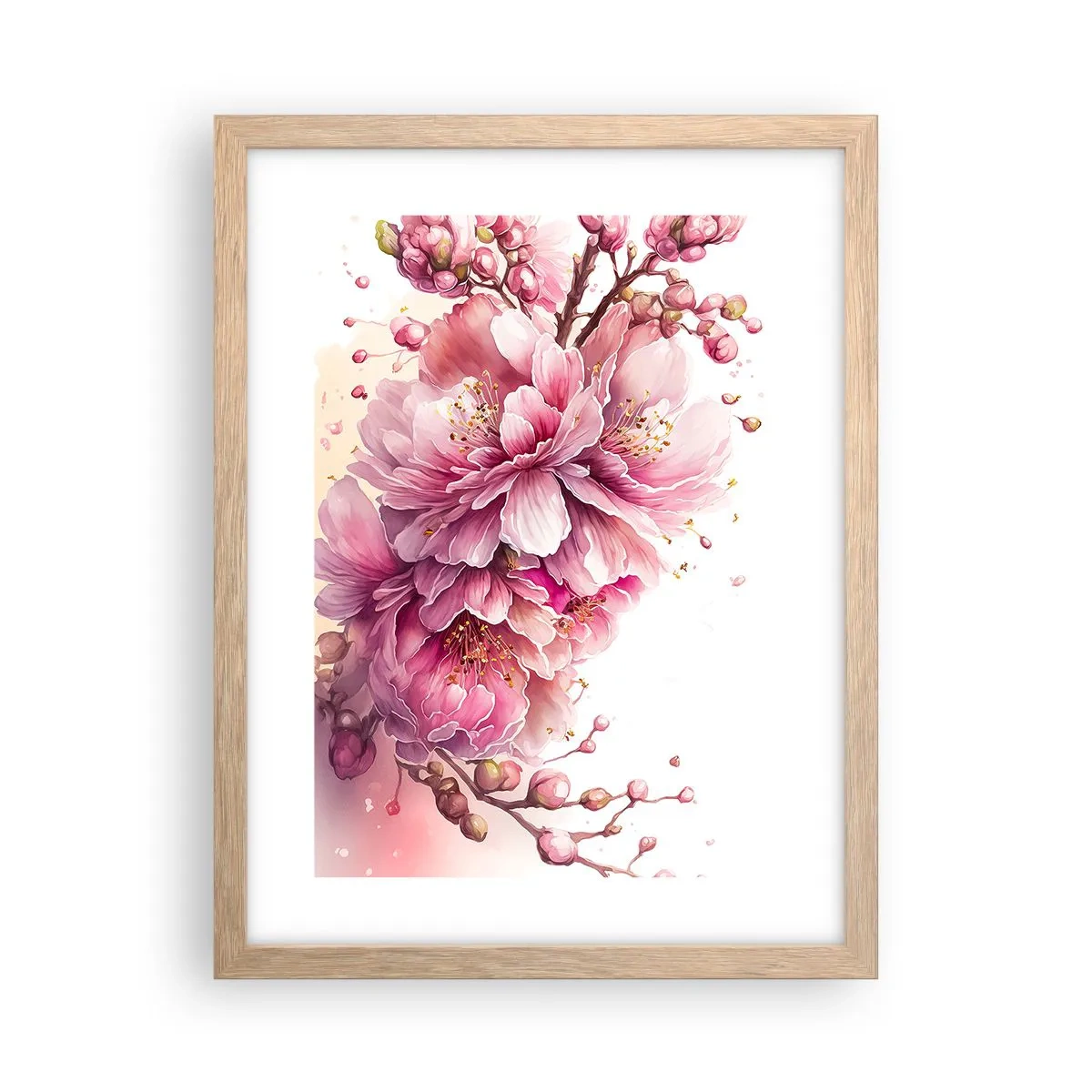 Affiche dans un chêne clair - Poster - Fleur florissante de cerisier - 30x40 cm
