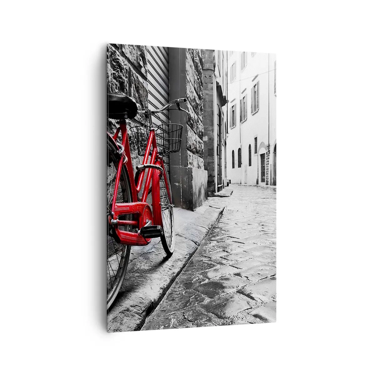 Impression sur toile - Image sur toile - Vélo rouge dans une rue en noir et blanc - 80x120cm - La vraie beauté ne vieillit pas - Décoration murale moderne pour le salon et la chambre ARTTOR