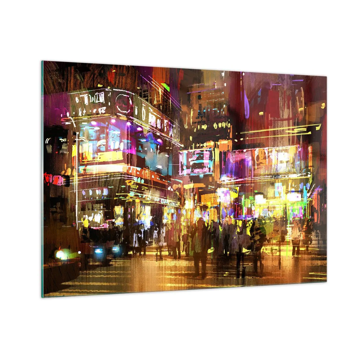 Impression sur verre - Image sur verre - Une ville vibrante sous la lumière des néons - 100x70cm - Dans une mer de lumière - Décoration murale moderne pour le salon et la chambre ARTTOR