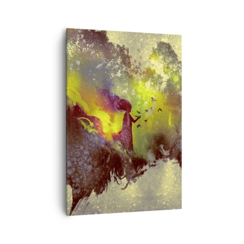 Impression sur toile - Image sur toile - Silhouette artistique d'une femme avec la nature en arrière-plan - 70x100cm - Mère Nature - Décoration murale moderne pour le salon et la chambre ARTTOR