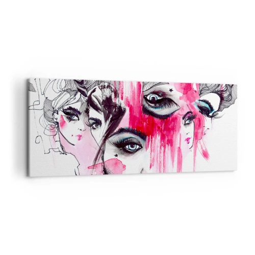 Impression sur toile - Image sur toile - Visage abstrait dans les tons de rose et de noir - 120x50cm - Yeux abstraits - Décoration murale moderne pour le salon et la chambre ARTTOR