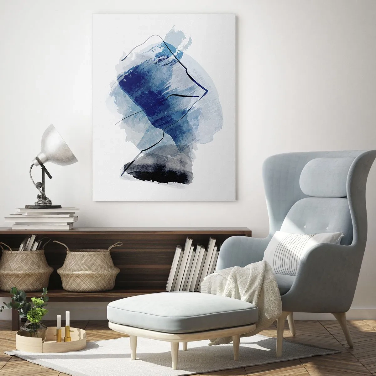 Impression sur verre - Image sur verre - Composition abstraite dans les tons de bleu - 50x70cm - Montagne de glace - Décoration murale moderne pour le salon et la chambre ARTTOR