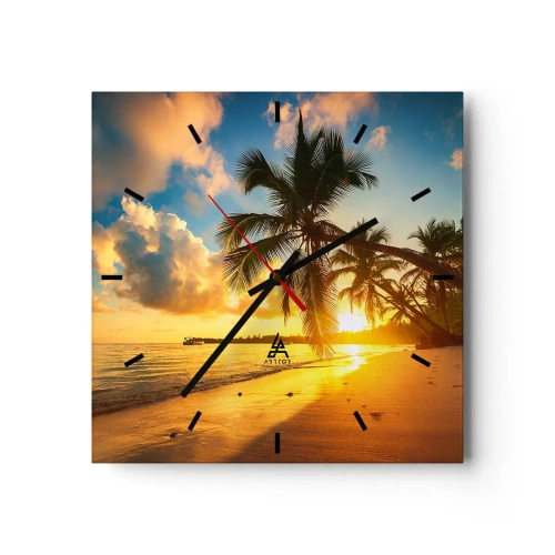 Horloge murale - Pendule murale - Plage au coucher du soleil avec des palmiers au bord de la mer - 30x30cm - Rêve caribéen - Décoration murale moderne pour le salon et la chambre ARTTOR