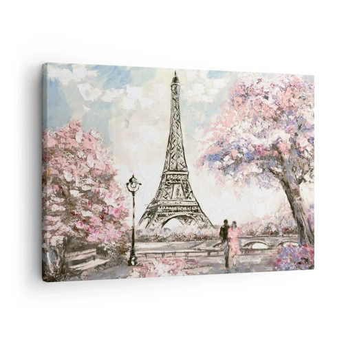 Impression sur toile - Image sur toile - La Tour Eiffel entourée d'arbres en fleurs - 70x50cm - Balade d'avril à Paris - Décoration murale moderne pour le salon et la chambre ARTTOR