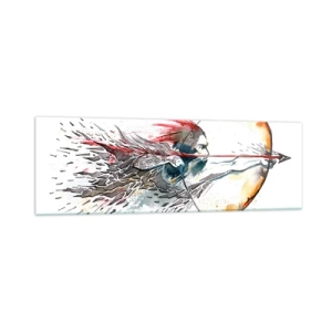 Impression sur verre - Image sur verre - Aquarelle dynamique d'un guerrier avec un arc et des flèches - 160x50cm - Guerrier mythique avec un arc de feu - Décoration murale moderne pour le salon et la chambre ARTTOR