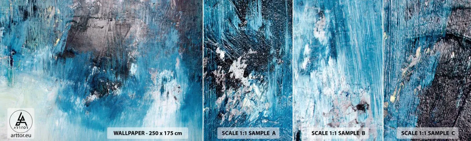 Échantillon de Papier Peint Autocollant Deluxe Sticker - Rhapsodie en bleu - Abstraction, Morceau, Art moderne - 100x30 cm