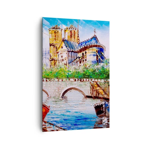 Impression sur toile - Image sur toile - Paysage avec un pont et une cathédrale de style classique - 80x120cm - Leur temps ne passe jamais - Décoration murale moderne pour le salon et la chambre ARTTOR