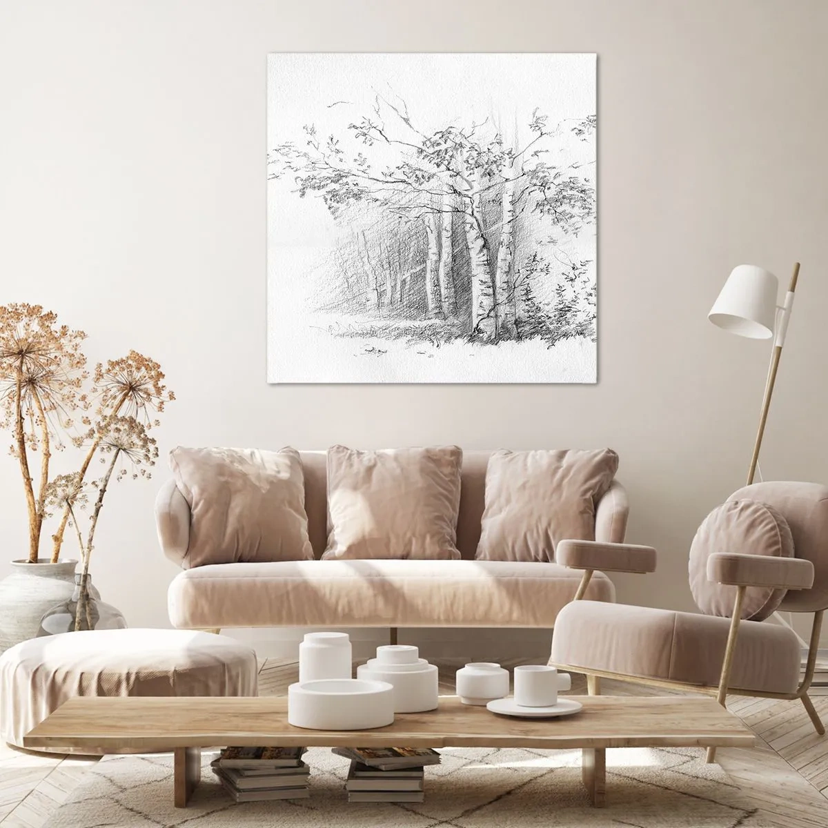 Impression sur toile - Image sur toile - Lumière d'une forêt de bouleaux - 70x70 cm