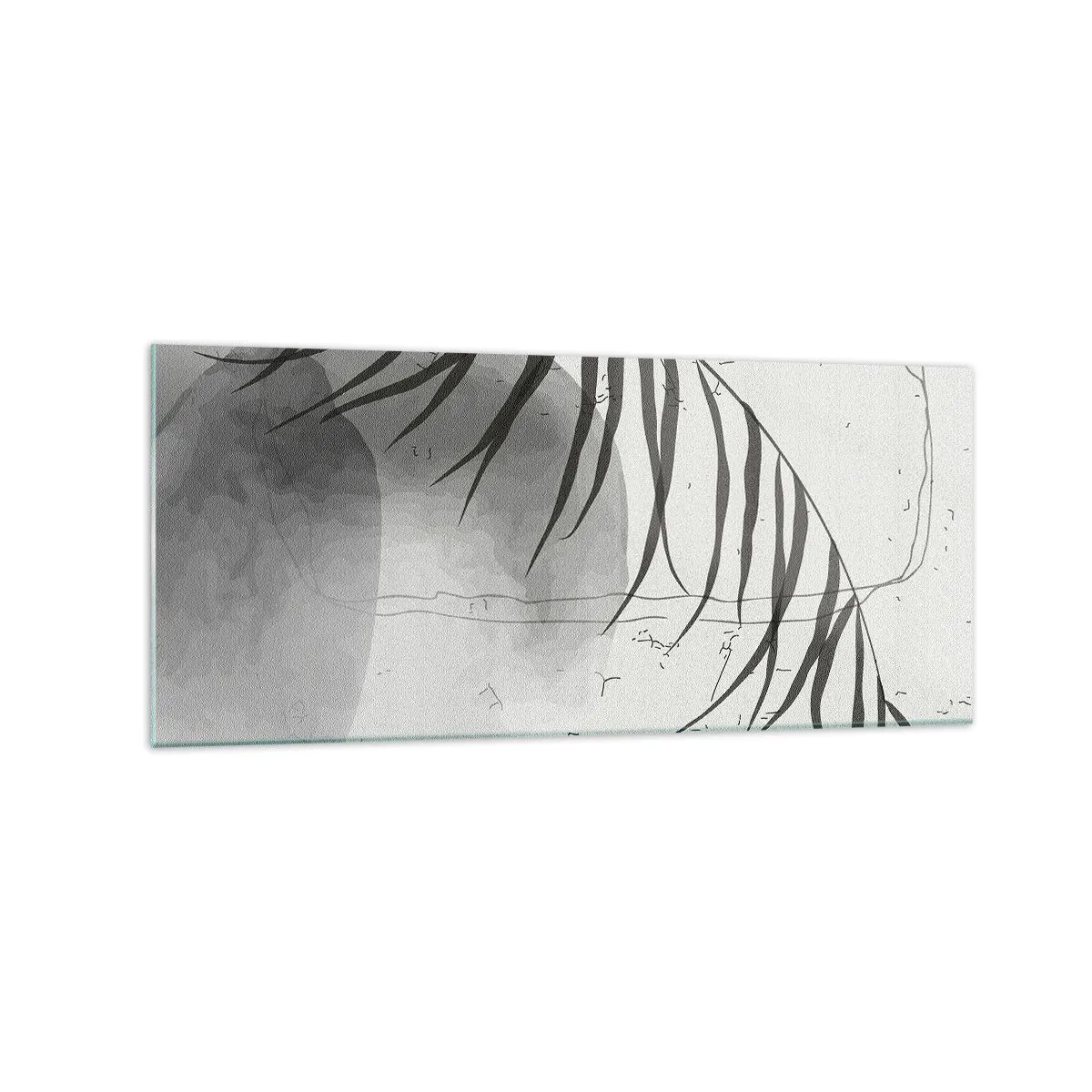 Impression sur verre - Image sur verre - Un délicat motif de feuille de palmier sur un fond clair dans un style scandinave. - 120x50cm - L'exotisme subtil de la nature - Décoration murale moderne pour le salon et la chambre ARTTOR