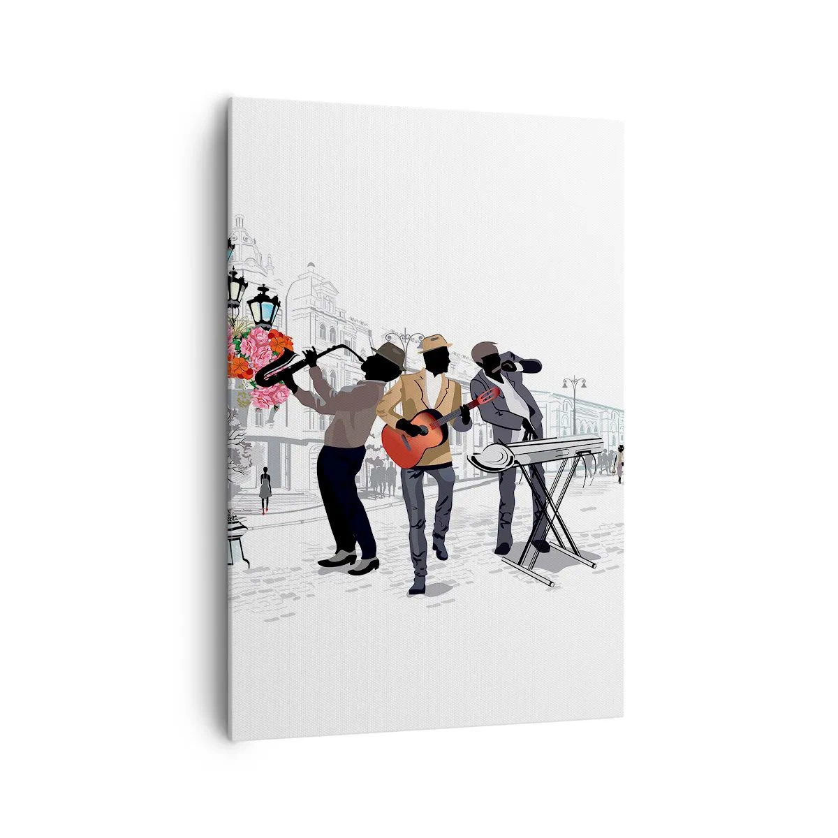 Impression sur toile - Image sur toile - Des musiciens de rue jouent dans un paysage urbain - 70x100cm - Musique de rue - Décoration murale moderne pour le salon et la chambre ARTTOR