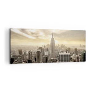 Impression sur toile - Image sur toile - Panorama de la ville avec vue sur l'Empire State Building - 120x50cm - New York tissé de gris - Décoration murale moderne pour le salon et la chambre ARTTOR