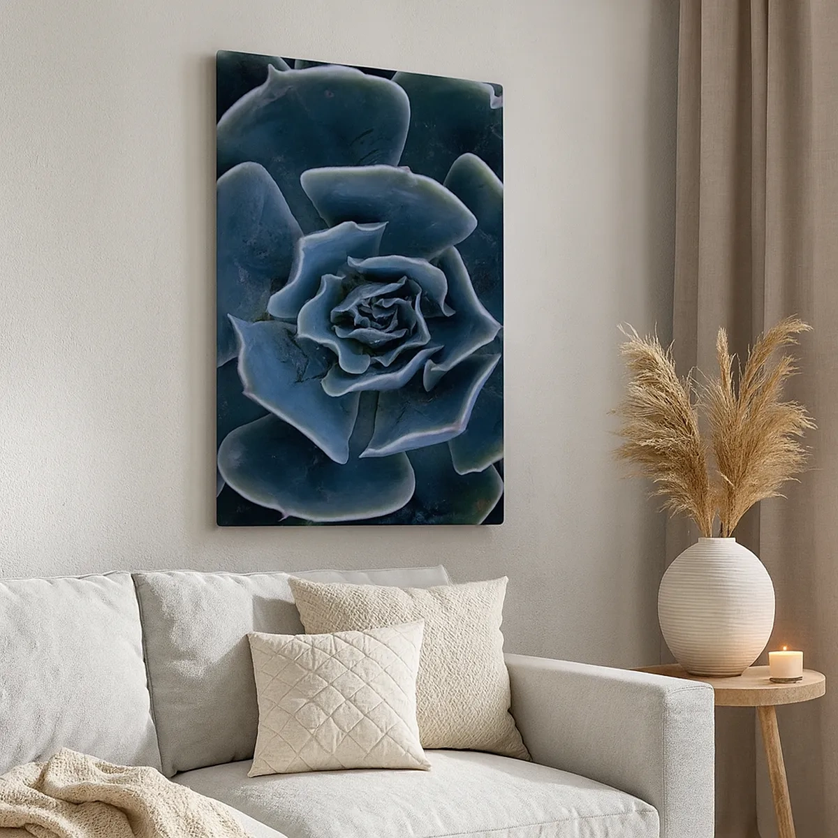 Impression sur toile - Image sur toile - Gros plan d'une rosette succulente verte - 50x70cm - Fleur du désert - Décoration murale moderne pour le salon et la chambre ARTTOR