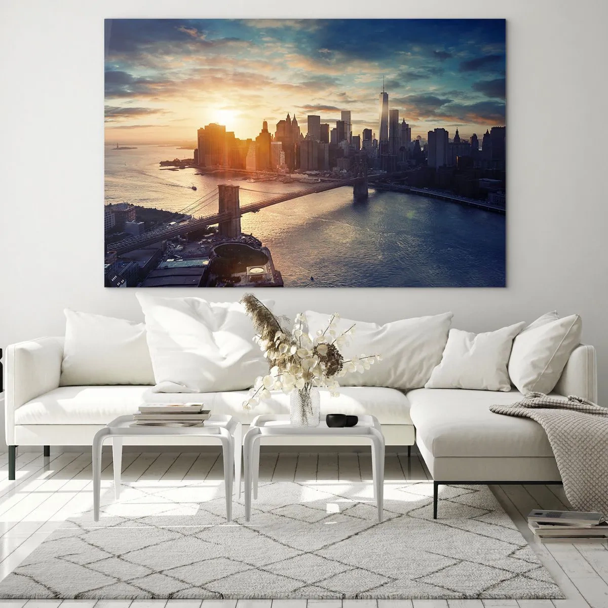 Impression sur verre - Image sur verre - Vue de la ville au coucher du soleil avec le pont au premier plan - 70x50cm - Monument de la culture occidentale - Décoration murale moderne pour le salon et la chambre ARTTOR