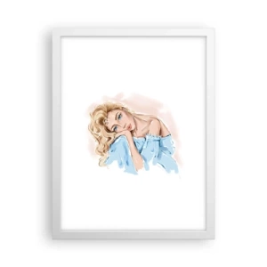 Affiche dans un cadre blanc - Poster - Rêveuse en bleu - 30x40 cm