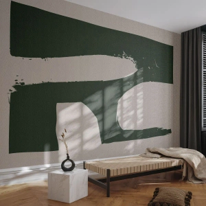 Papier Peint Photo Premium Sand - Une forme minimaliste en vert sur fond clair - 100x70cm - Baies blanches - Décoration murale moderne pour le salon et la chambre ARTTOR