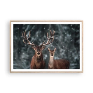 Affiche dans un chêne clair - Poster - Le roi de la forêt avec sa femme - 100x70 cm