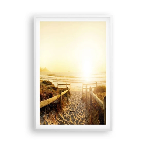 Affiche dans un cadre blanc - Poster - A travers la dune, vers le soleil - 61x91 cm