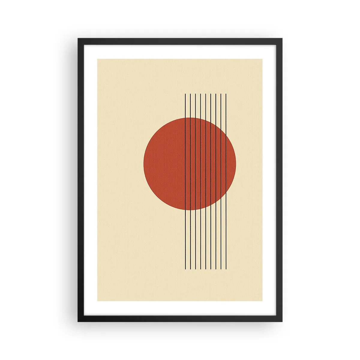 Affiche dans un cadre noir - Poster - Composition géométrique avec un cercle rouge - 50x70cm - Aux alentours et plus loin - Décoration murale moderne pour le salon et la chambre ARTTOR