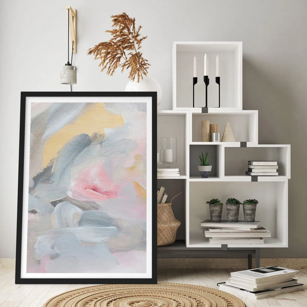 Affiche dans un cadre noir - Poster - Composition abstraite aux couleurs pastel - 50x70cm - Dans un monde pastel - Décoration murale moderne pour le salon et la chambre ARTTOR