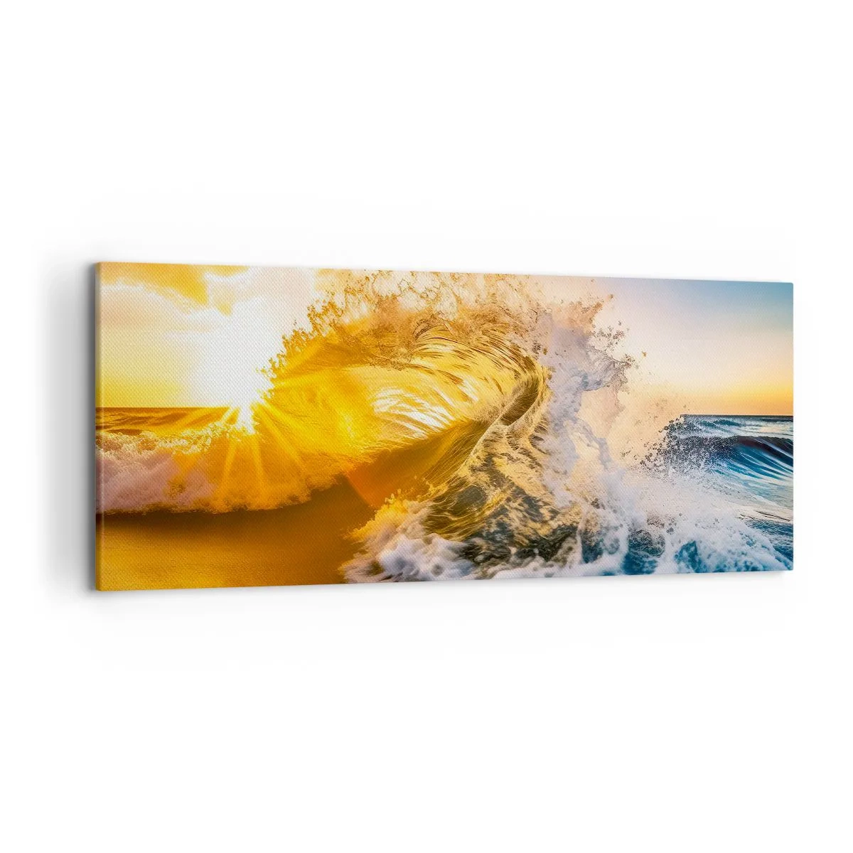 Impression sur toile - Image sur toile - Une vague dorée sur fond de soleil couchant - 120x50cm - S'amuser dans le sable - Décoration murale moderne pour le salon et la chambre ARTTOR