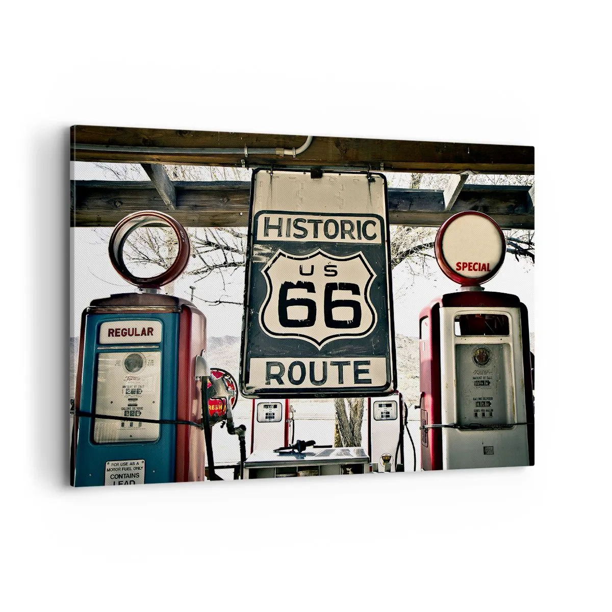 Impression sur toile - Image sur toile - Station-service historique de la Route 66 - 100x70cm - Voyage rétro américain - Décoration murale moderne pour le salon et la chambre ARTTOR