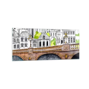 Impression sur verre - Image sur verre - Dessin du pont et de l'architecture urbaine historique - 120x50cm - Une ville comme peinte - Décoration murale moderne pour le salon et la chambre ARTTOR