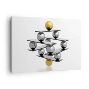 Impression sur toile - Image sur toile - Composition géométrique avec des boules métalliques et un accent doré - 70x50cm - Balance d'or et d'argent - Décoration murale moderne pour le salon et la chambre ARTTOR