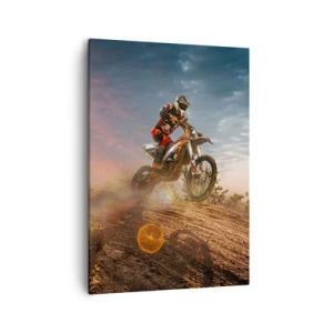 Impression sur toile - Image sur toile - Motocycliste dans les dunes au coucher du soleil - 50x70cm - Pour la victoire - Décoration murale moderne pour le salon et la chambre ARTTOR