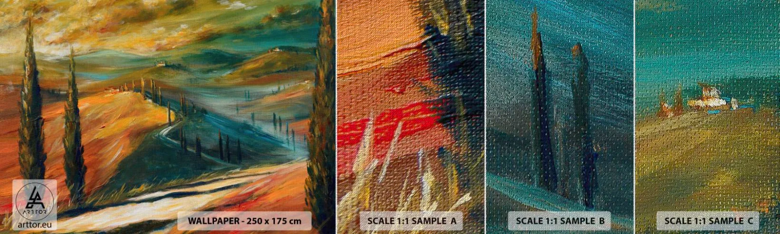 Échantillon de Papier Peint Premium Canvas - paysage toscan - Paysage, Toscane, Voyages - 100x30 cm