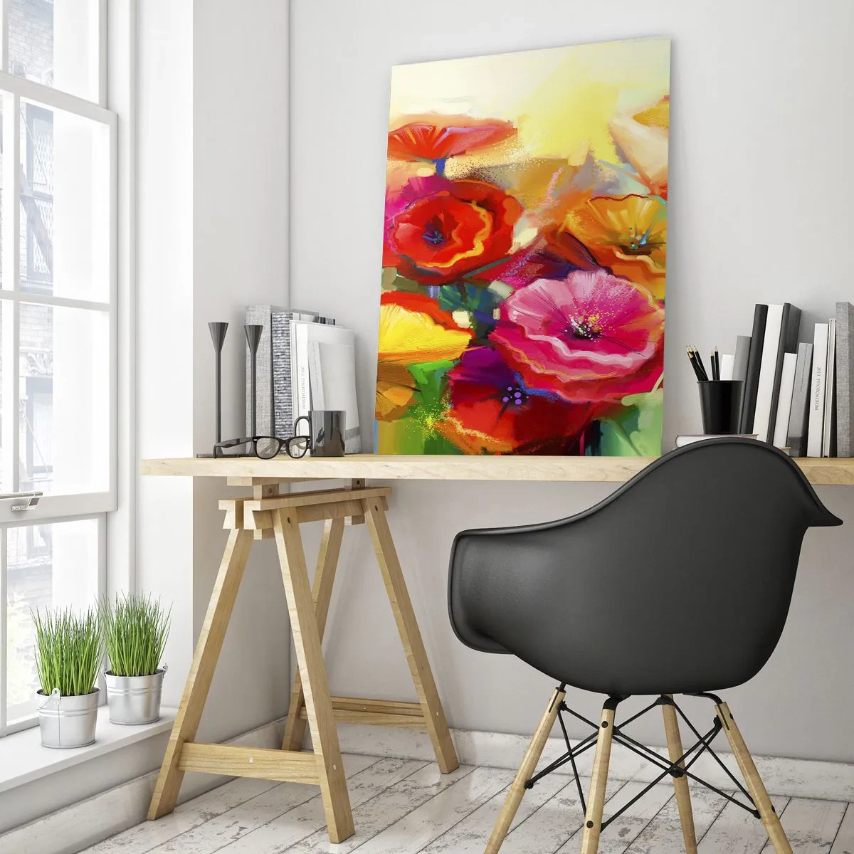 Impression sur verre - Image sur verre - Fleurs abstraites colorées sur fond clair - 70x100cm - Pas seulement rouge - Décoration murale moderne pour le salon et la chambre ARTTOR
