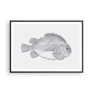 Affiche dans un cadre noir - Poster - Dessin noir et blanc d'un poisson sur fond blanc dans un style minimaliste - 100x70cm - Pour l'album du naturaliste - Décoration murale moderne pour le salon et la chambre ARTTOR
